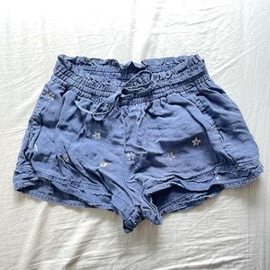 Blue Linen Drawstring Shorts with Stars